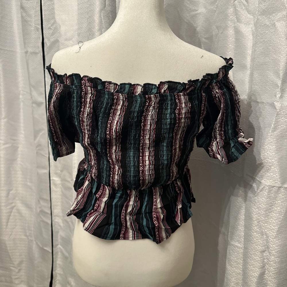 Striped Off-Shoulder Ruffle Top - Picture 2 of 4